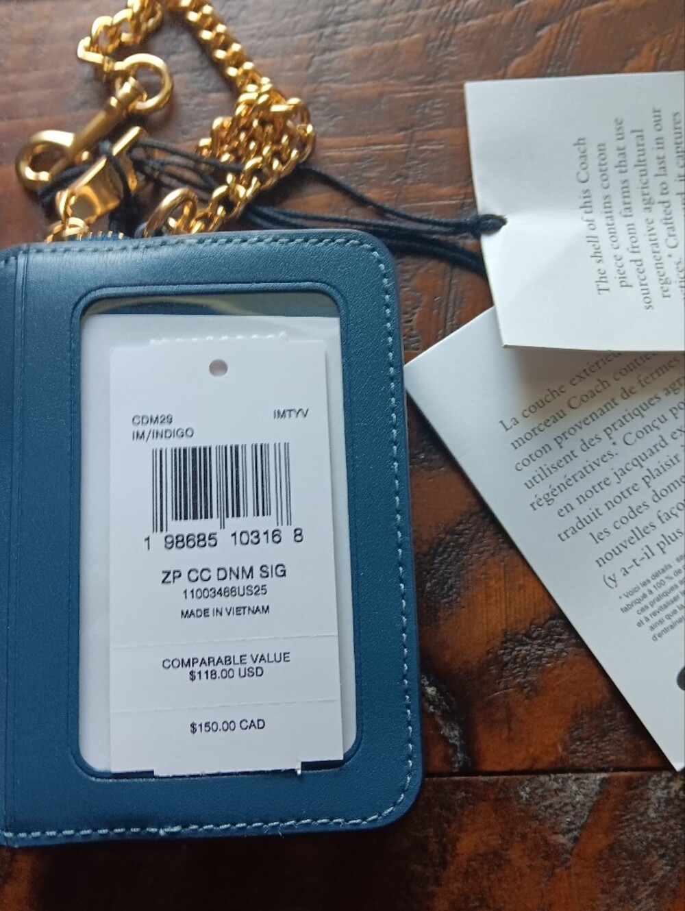 Coach Blue Denim Signature Card Case with Gold Chain -New With TAGS - Picture 3 of 4